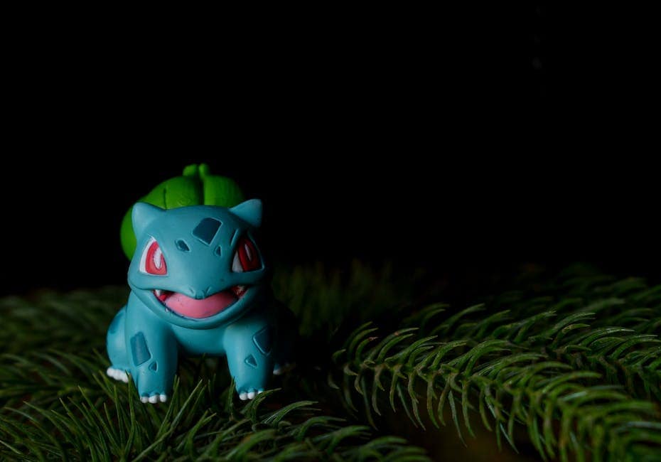 Illustration of Bulbasaur, a small dinosaur-like Pokémon with bluish-green body, large red eyes, and a large plant bulb on its back.